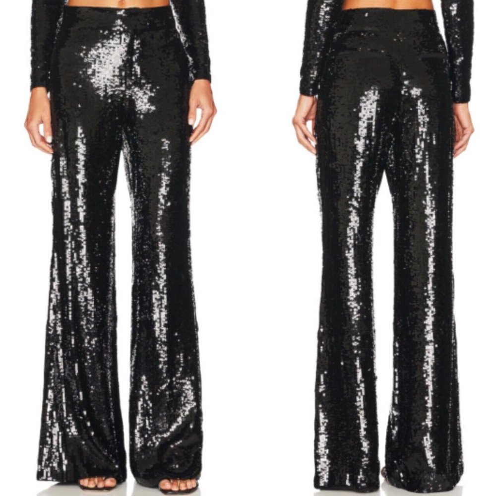 ALICE + OLIVIA Dylan Sequin Wide Leg Pant Black